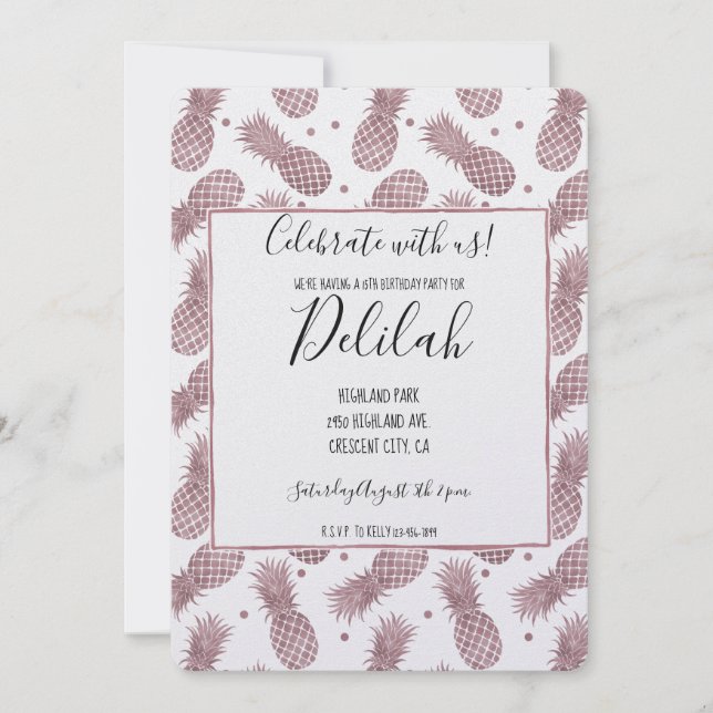 Ananas ro Guld Inbjudningar (Framsida)