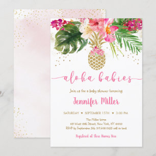 Ananas Rosa Blommigt Aloha Twin Baby Shower Inbjudningar