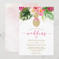 Ananas Rosa Guld Blommig Tropisk Bröllop