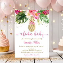 Ananas Rosa Guld Blommigt Aloha Baby Shower Inbjudningar