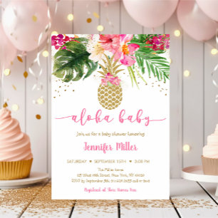 Ananas Rosa Guld Blommigt Aloha Baby Shower Inbjudningar