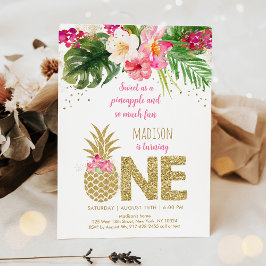 Ananas Rosa Guld Blommigt Första födelsedag Inbjudningar