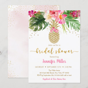 Ananas Rosa Guld Blommigt Tropiska Möhippan Inbjudningar