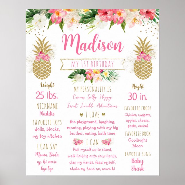 Ananas Rosa Guld Första födelsemittdelsten Poster (Framsidan)