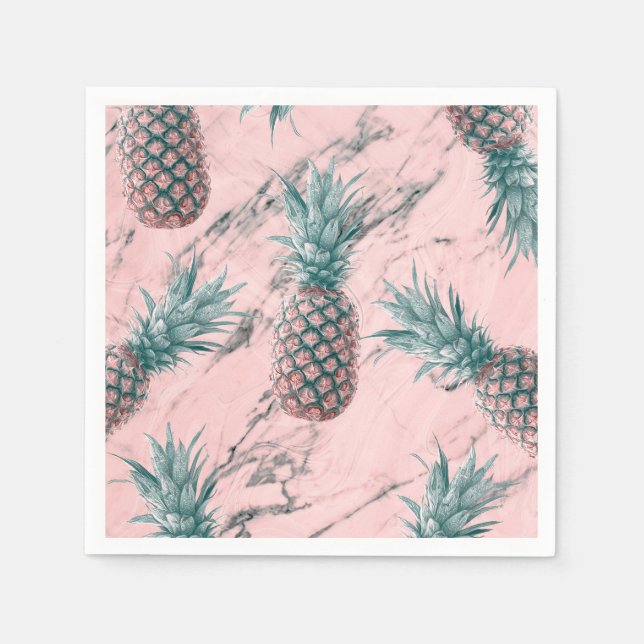 Ananas Rosa Marmor Virvel Modern Fest Pappersservett (Framsidan)