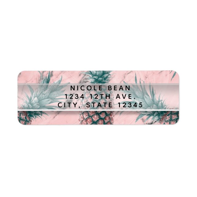 Ananas Rosa Marmor Virvel Modern Fest Returadress Etikett (Framsidan)