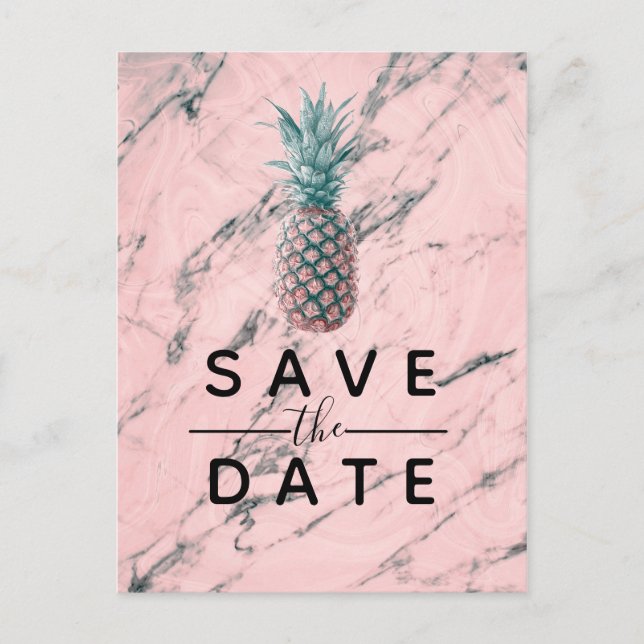 Ananas Rosa Marmor Virvel Modern Rädda Datum Meddelande Vykort (Framsida)