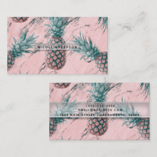 Ananas Rosa Marmor Virvel Modern Tropisk Chic Visitkort