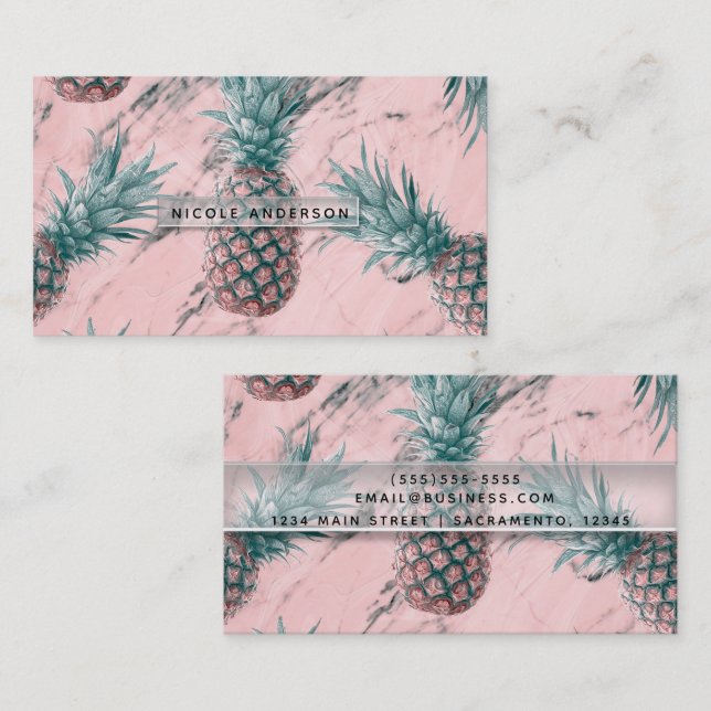 Ananas Rosa Marmor Virvel Modern Tropisk Chic Visitkort (Fram/baksida)