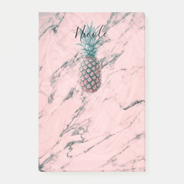 Ananas & Rosa Marmorvirvel Modern Chic Trendig Post-it Block (Framsida)