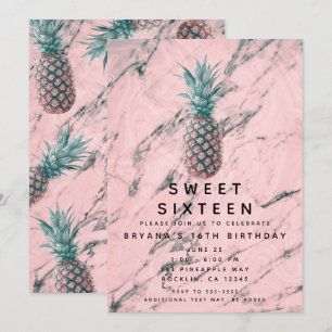 Ananas Rosa Marmorvirvel Modern Söt 16 Födelsedags Inbjudningar