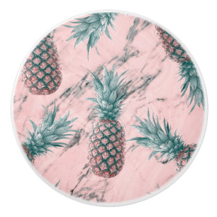 Ananas & Rosa Marmorvirvel Modern Tropisk Chic Knopp