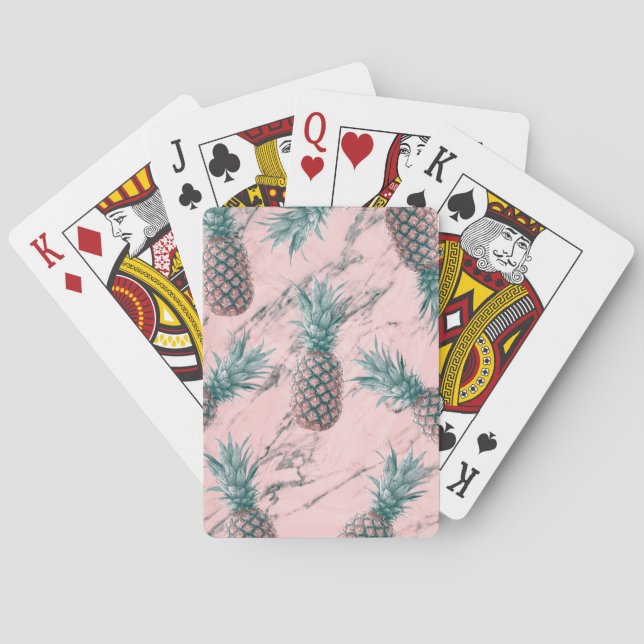 Ananas & Rosa Marmorvirvel Modern Tropisk Chic Kortlek (Baksidan)