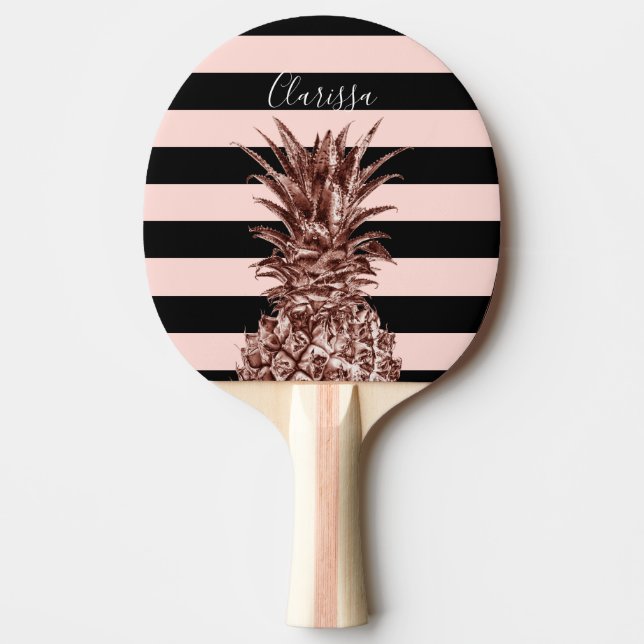 Ananas & rosor för elegant söt görar randig rosa pingisracket (Framsidan)
