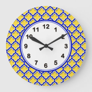 Ananas Royal Blue Wht Moroccan Quatrefoil #5DS Stor Klocka