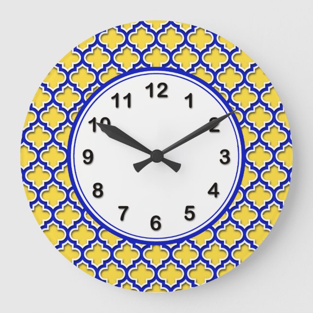 Ananas Royal Blue Wht Moroccan Quatrefoil #5DS Stor Klocka (Framsida)