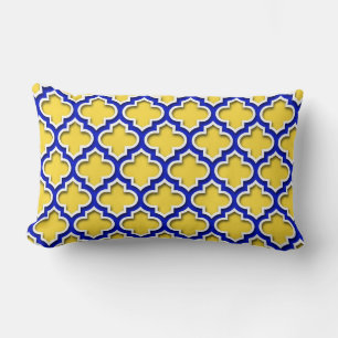 Ananas Royalblå Vit Morockansk Quatrefoil #5DS Lumbarkudde