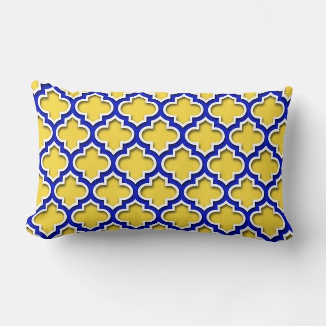Ananas Royalblå Vit Morockansk Quatrefoil #5DS Lumbarkudde (Framsida)