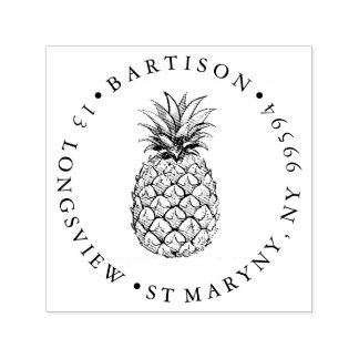 Ananas Rund Returadress Gummistempel | Anpassad Självfärgande Stämpel