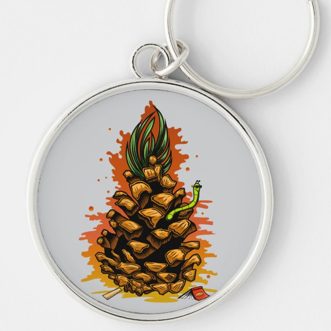 Ananas Rund Silverfärgad Nyckelring (Framsidan)