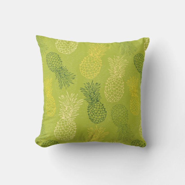 Ananas skisserar mönster på grönt kudde (Framsida)