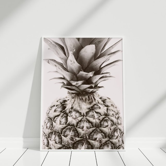 Ananas Skriv ut Poster (Modern Monochrome Pineapple Print in white frame.)