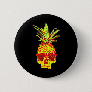 Ananas Skull med svampar Retro Tropical Aesthe Knapp