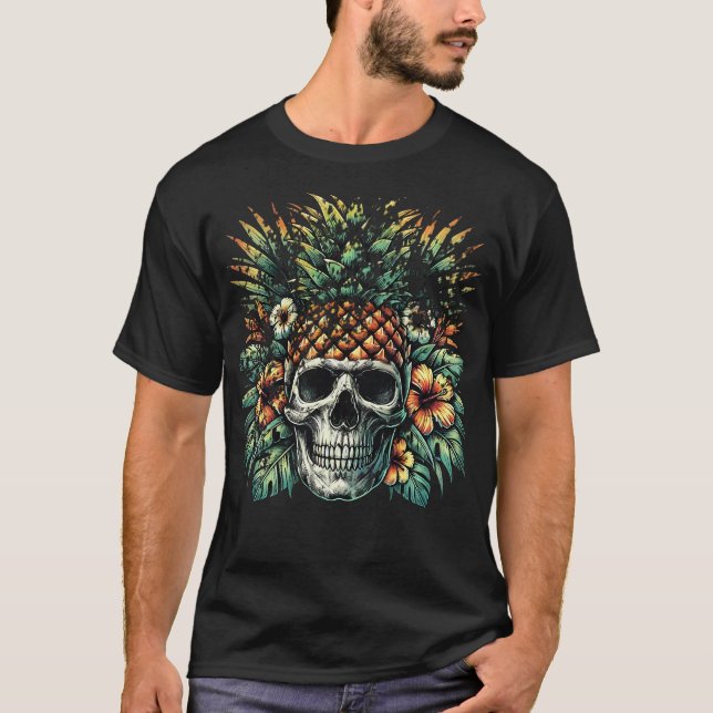 Ananas Skull, nedtonad T Shirt (Framsida)