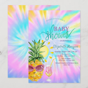 Ananas,Sol,Cocktail Tie Dye Baby Shower Inbjudningar