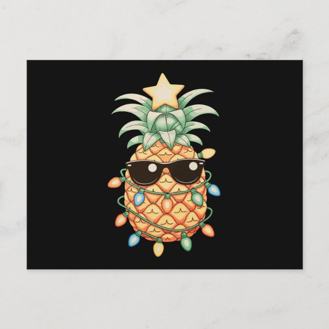 Ananas Solglasögon Julbelysning Xmas Högtid Helg Vykort (Framsida)