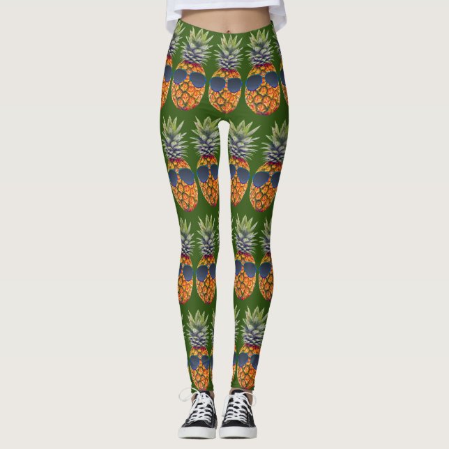 Ananas, solglasögon, Mönster-folier Leggings (Framsida)