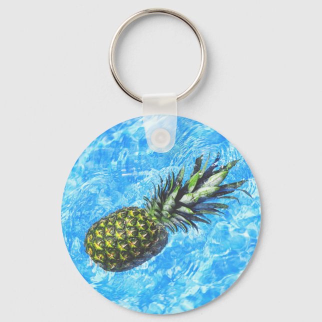 Ananas som Flyter i den fredliga sötaren Vatten Nyckelring (Framsida)
