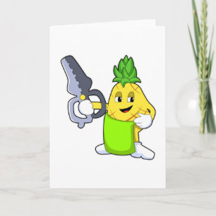Ananas som frisör med sax och rakhyvel kort