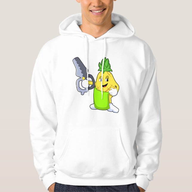 Ananas som Hairdresser med saxar och Razor Hoodie (Framsida)