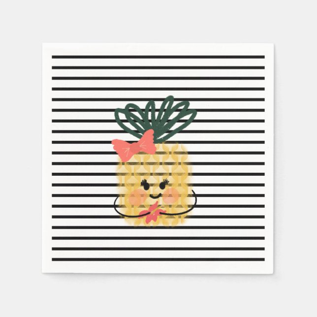 Ananas som håller Hisbiscus Luau-födelsedag Pappersservett (Framsidan)