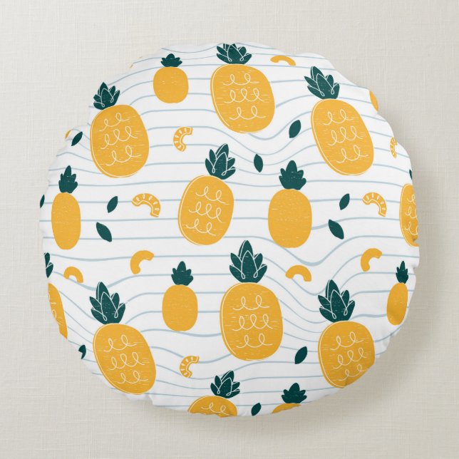 Ananas, sömlös mönster rund kudde (Framsidan)