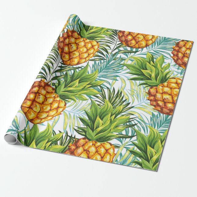 Ananas. Sömlös mönster. Vintage blommigt Patter Presentpapper (Utrullad)