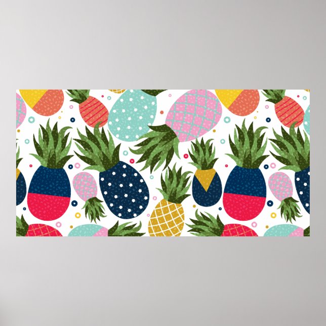 Ananas sömlös mönsterillustration, färgrik  poster (Framsidan)
