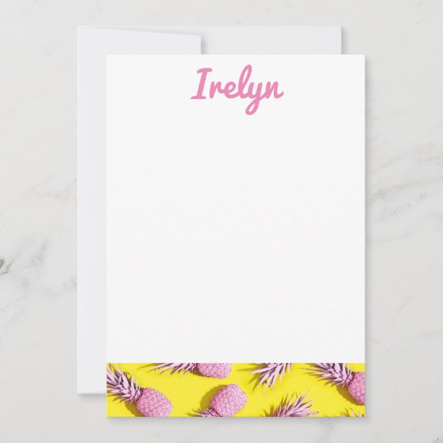 Ananas Stationär Rosa och Gult Tack Kort (Framsida)