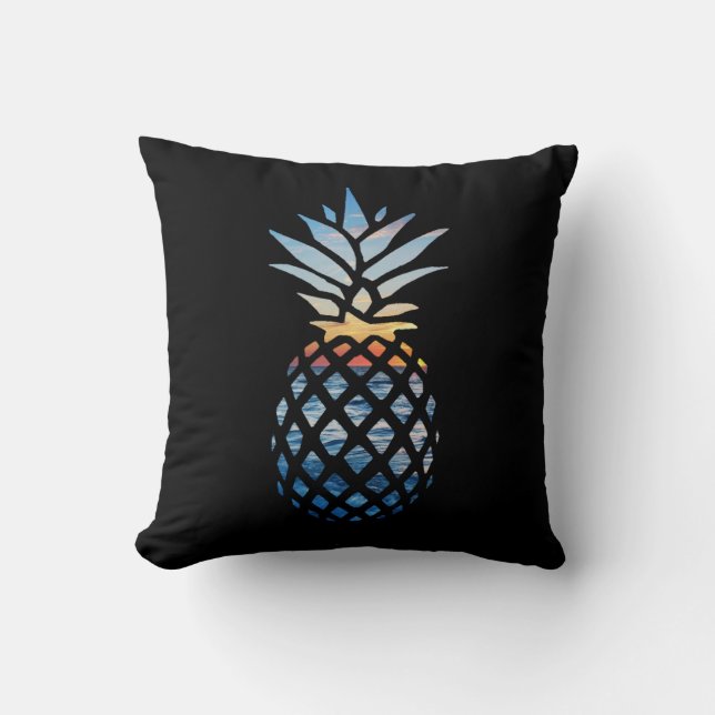Ananas Sunset och Blue Ocean Vågar Kudde (Framsida)