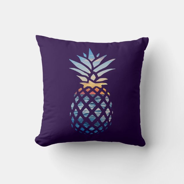 Ananas Sunset och Blue Ocean Vågar Kudde (Framsida)