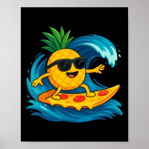 Ananas Surfande Pizzabit Rolig Sommar Tropica Poster