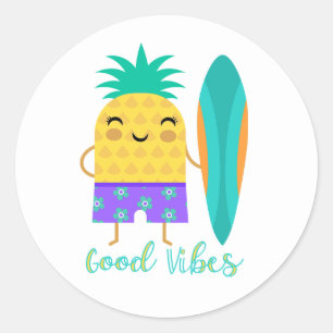 Ananas Surfbräda Surfning Sommar Goda Vibrationer Runt Klistermärke