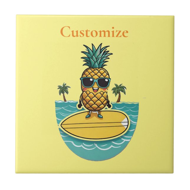 Ananas Surfer Rides a Wave Thunder_Cove Kakelplatta (Framsidan)