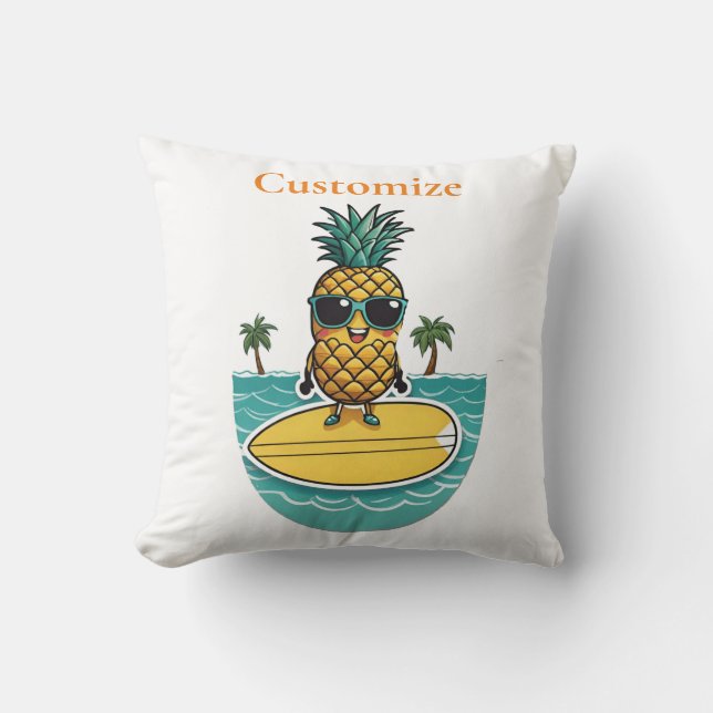 Ananas Surfer Rides a Wave Thunder_Cove Kudde (Framsida)