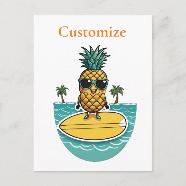 Ananas Surfer Rides a Wave Thunder_Cove Vykort (Framsida)