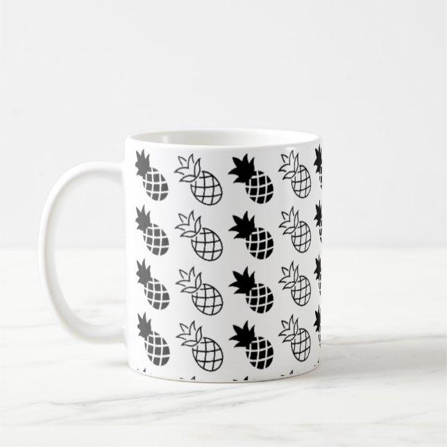 Ananas, svart och vit design kaffemugg (Vänster)