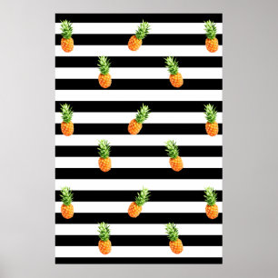 Ananas, svart rand mönster, ananas, kanvas poster