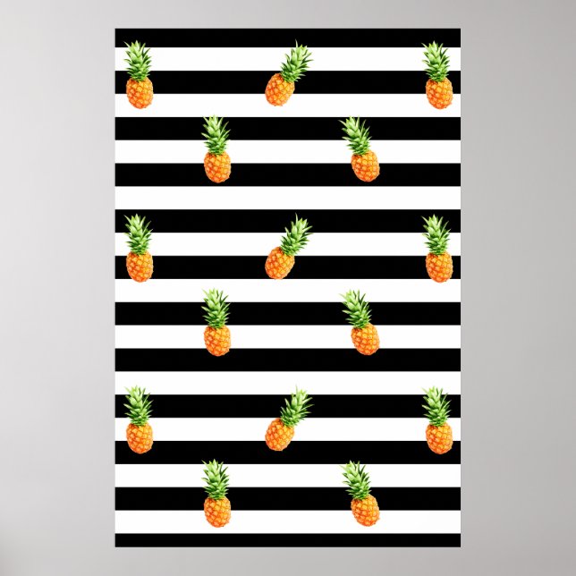 Ananas, svart rand mönster, ananas, kanvas poster (Framsidan)