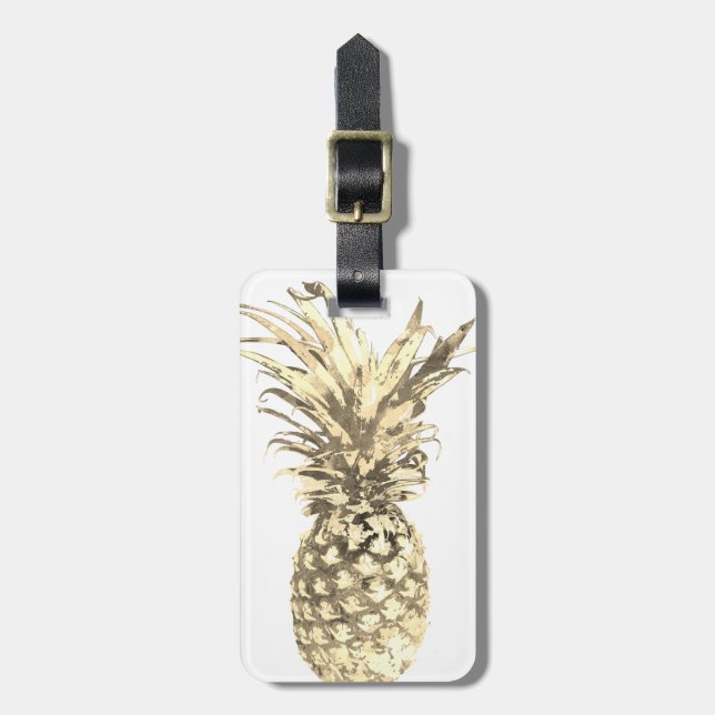 Ananas Tropical Guld på vit Bagagebricka (Vertikal Framsida)